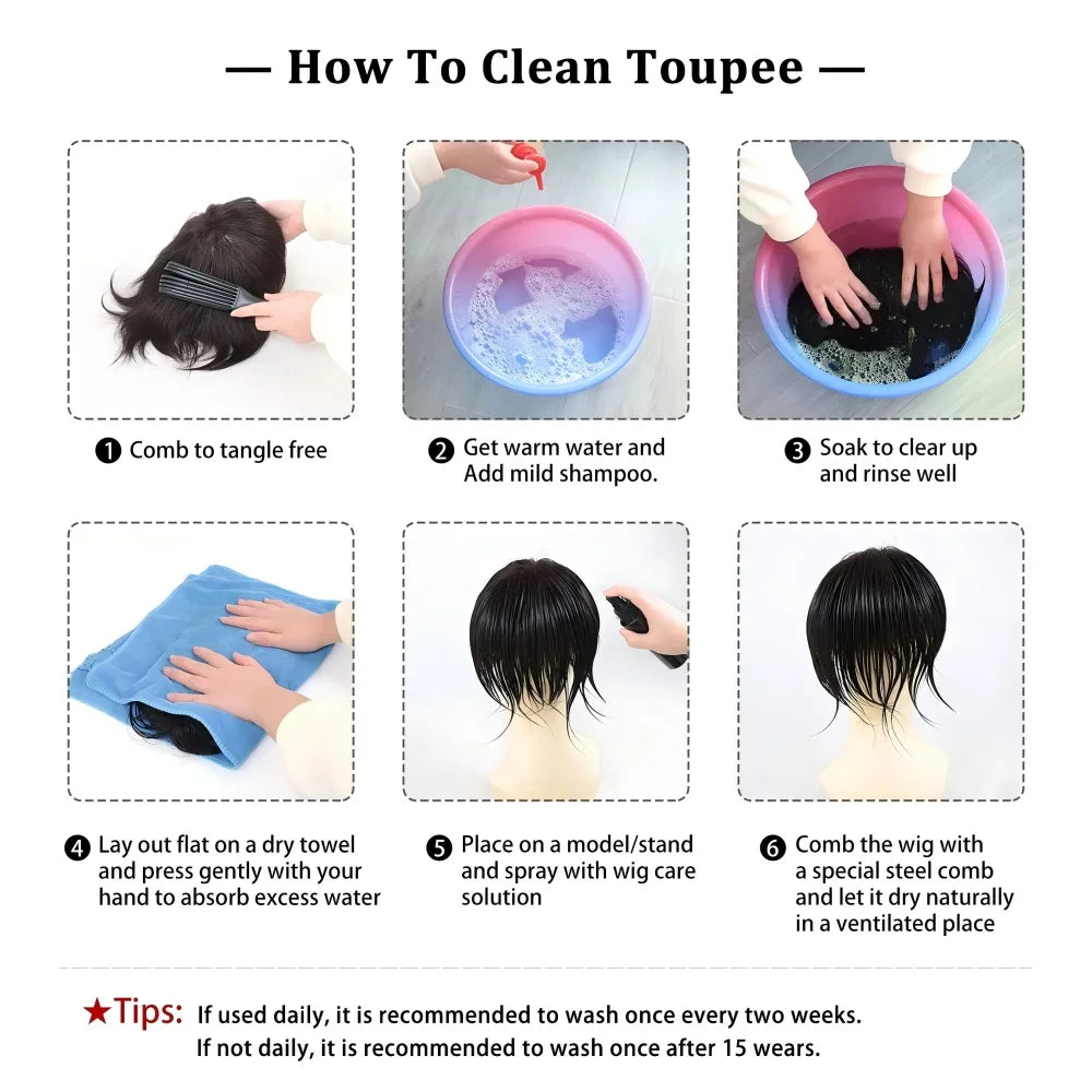10x8 Inch Full French Lace Afro Curly Topee for Men Human Hair Prosthesis 6mm Wave Black African Men's Wig Replacement System