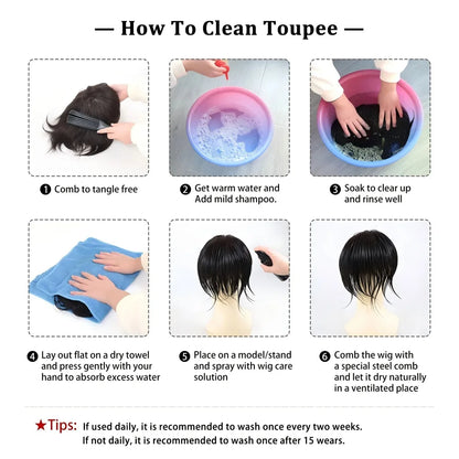 10x8 Inch Full French Lace Afro Curly Topee for Men Human Hair Prosthesis 6mm Wave Black African Men's Wig Replacement System