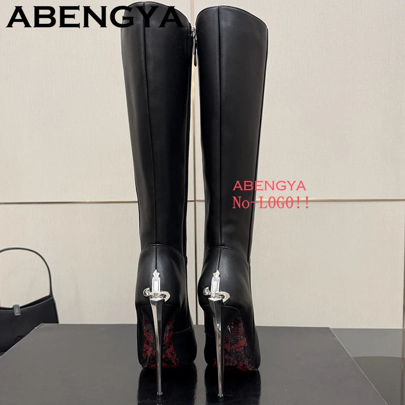 2025 Autumn Winter Fashion Pointy Toe Thin High Heels Long Boots Women Suede Leather Knee-High Boot Sexy Slim Knight Botas Mujer