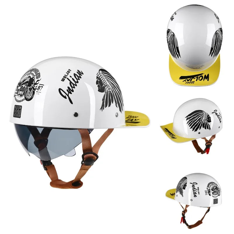 Vintage Motorcycle Helmet Retro Baseball Cap Open Face Half Hat Helmet Men Women Chopper Electric Motorcycles Cruiser Scooter
