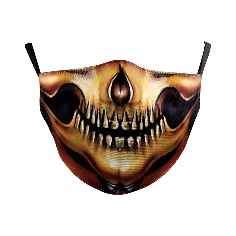 3D Printed Horror Skull Pattern Mask Ghost Zombie Half Face Masks Unisex Adjustable Party Mascara Halloween Carnival for Adult
