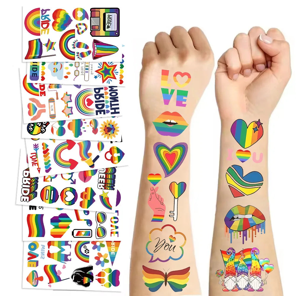 10Pcs Sheets of Pride Tattoos,  LGBT Pride Face Tattoos Temporary, LGBT Gay Pride Accessories for Parades, Festivals and Parties