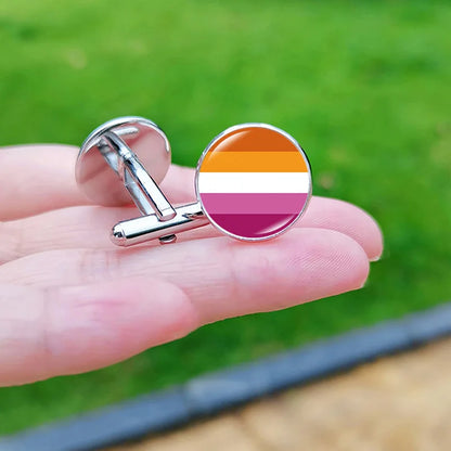 Lesbian Gay Pride Cufflinks for Fans LGBT Creative Rainbow Flag Glass Gem Charm Shirt Decoration Cuff Buttons