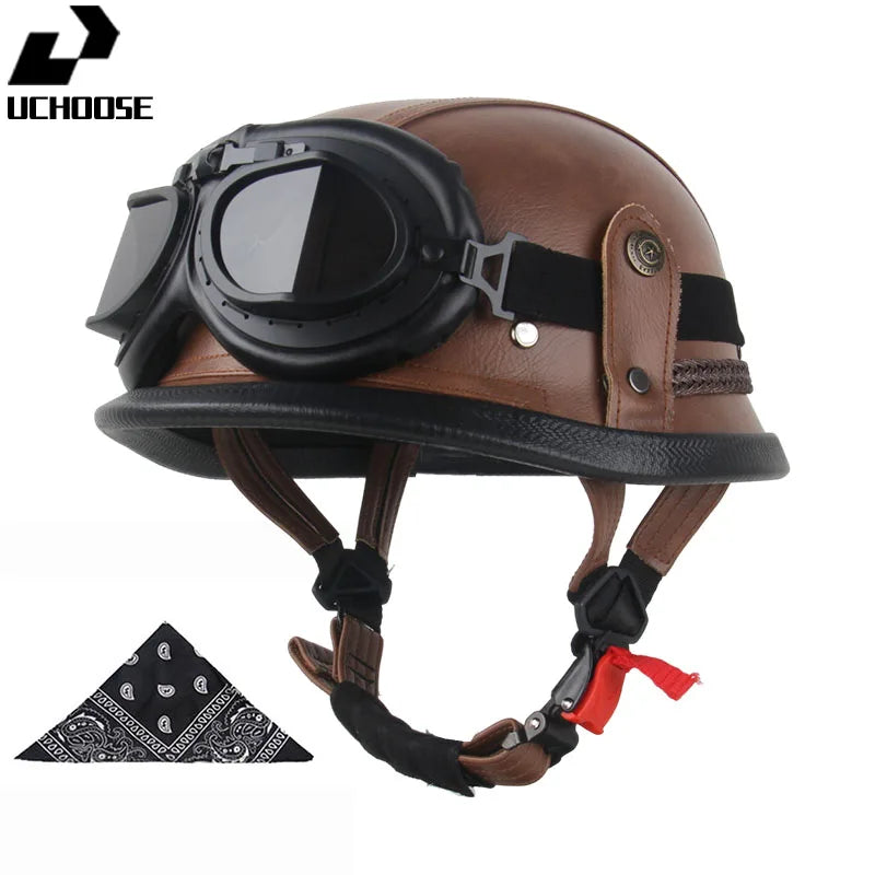 DOT Certified Vintage Open Helmet Motorcycle Open Face Helmet Retro 3/4 Helmet Cruise Casco Casque Moto Men Women
