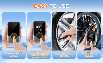 150 PSI Cordless Tire Inflator, Mini Portable Air Compressor with Digital Display & LED Light for Car Motorcycle Bicycle Balls