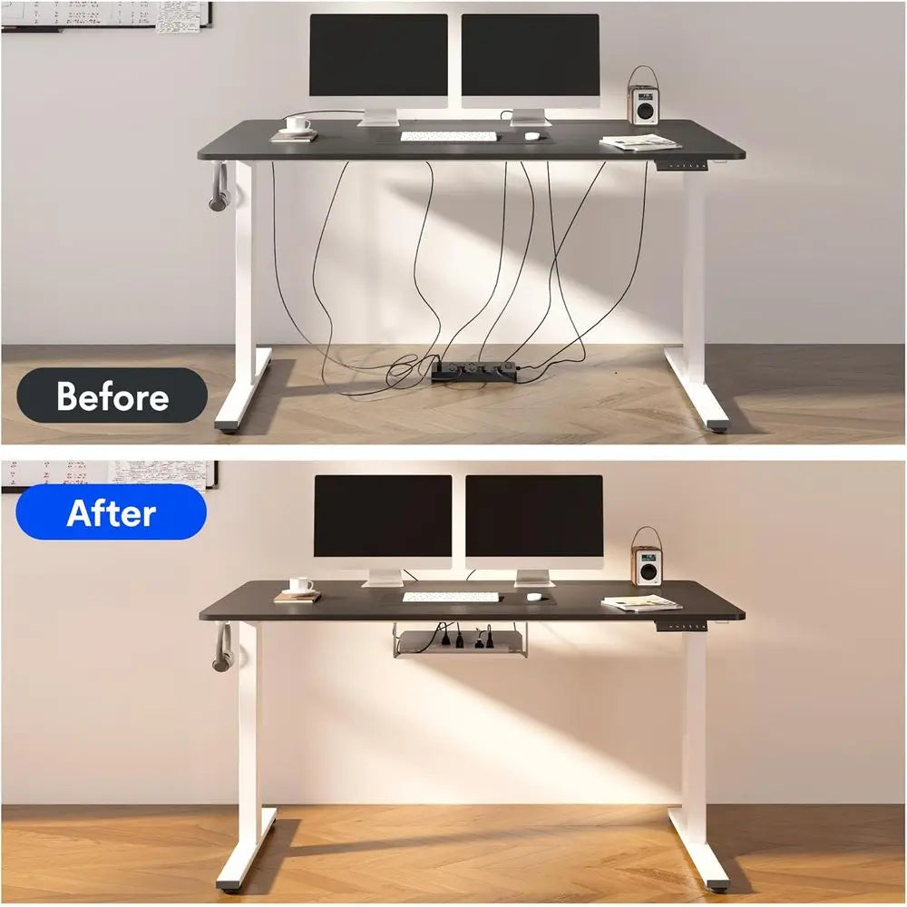Electric Height-Adjustable Standing Desk 55 x 28 with Clamp Power Strip and Cable Management