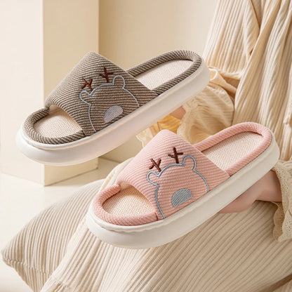 Linen Platform Women's Slippers Home Flats Summer Luxury Designer Woman Shoes New Open-Toe Casual Indoor Slides Non-Slip Unisex
