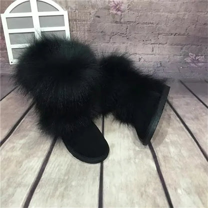 New Arrival 2025 Non-slip Fox Fur Woman Winter Snow Boots Women's Shoes Genuine Leather Natural Women's Snow Boots Thick Plush