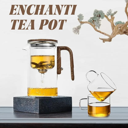 600ML Enchanti Tea Pot Glass Kettle Teapot with Wooden Handle One Click Switch Tea Filtration  Teapots Puer Tea Cup Set