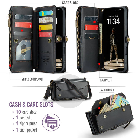 Crossbody Wallet Case for iPhone 17 Pro Max iPhon Air 17 Pro,RFID Blocking, 7-10 Card Slots, PU Leather Flip Wristlet with Strap