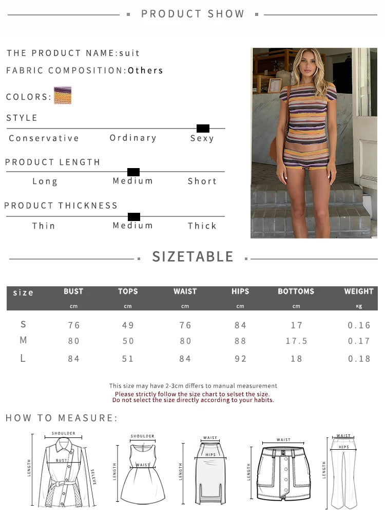 Weird Puss Casuals Striped print 2 Piece Set Women Chic Slash Neck Short Sleeve Tank Top+Bike Shorts Simple Fashion Streetwear