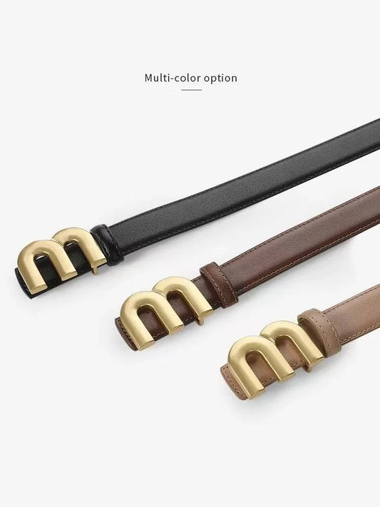 Women's fashion belt high-quality gold buckle is best matched with women's denim belt dress