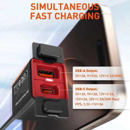 Premium Motorcycle Usb C Fast Charger Pd+qc3.0 60w Charger 12v/24v Phone Vehicle-mounted C Adapter Type Cell Waterproof Soc A0a9