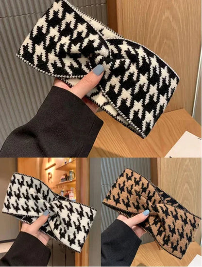 Casual Korea Houndstooth Headwrap Headbands for Women Hiar Accessories New Cotton Elastic Head Band Warm Knitted Hairbands