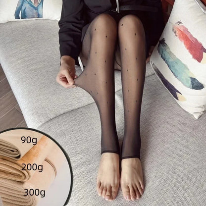 New Warm Tights For Women Winter Fleece Leggings Thermal Stockings Woman Insulated Printed Pantyhose Skin Effect Sock Pants