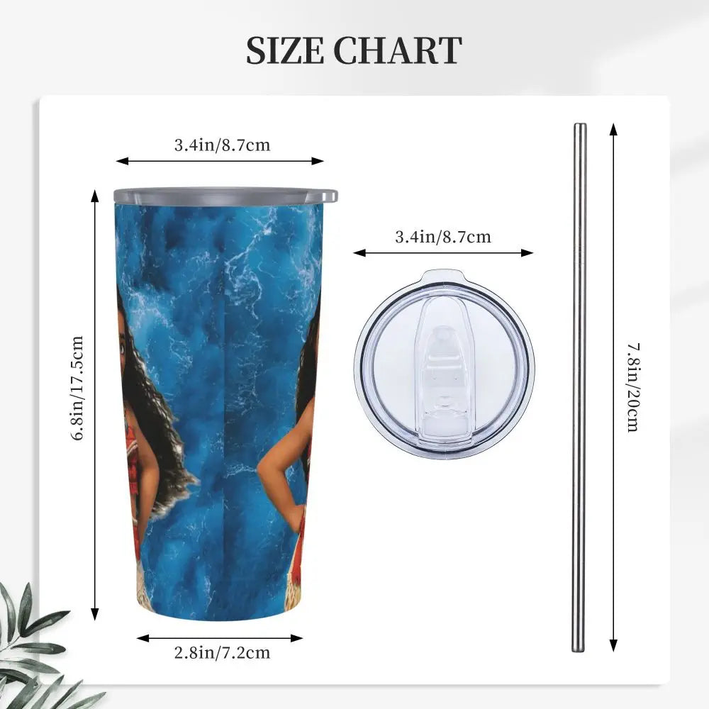 Moana and Pua Cartoon Movie Insulated Tumbler with Straws Stainless Steel Coffee Mugs Double Wall Car Bottle Cups 20oz