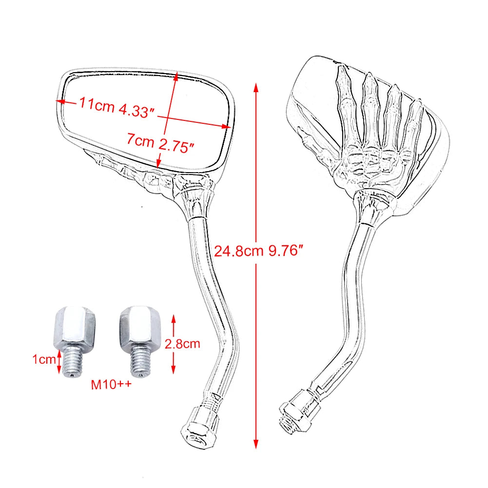Universal Motorcycle Skull Hand Claw Rear-View Side Mirror Universal Fit Mirror Bolt For Street Sport Bike Chopper Cruiser