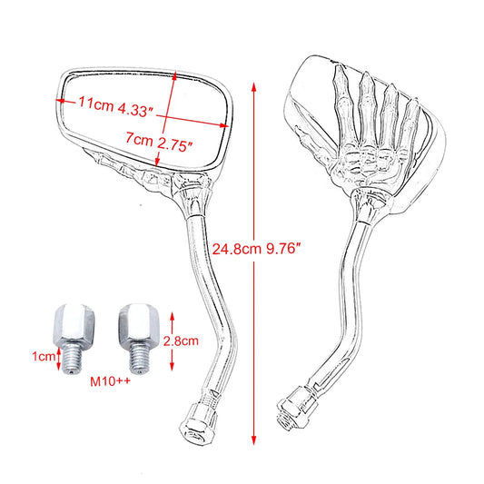 Universal Motorcycle Skull Hand Claw Rear-View Side Mirror Universal Fit Mirror Bolt For Street Sport Bike Chopper Cruiser