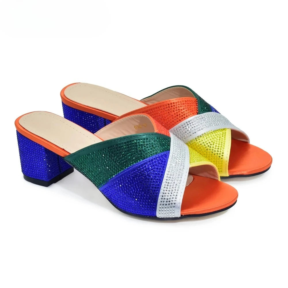 New Arrival African Women Wedding Shoes Bride Shoes Luxury Elegant Low Heels Rhinestone Lady Slippers Sandals Nigerian Pumps