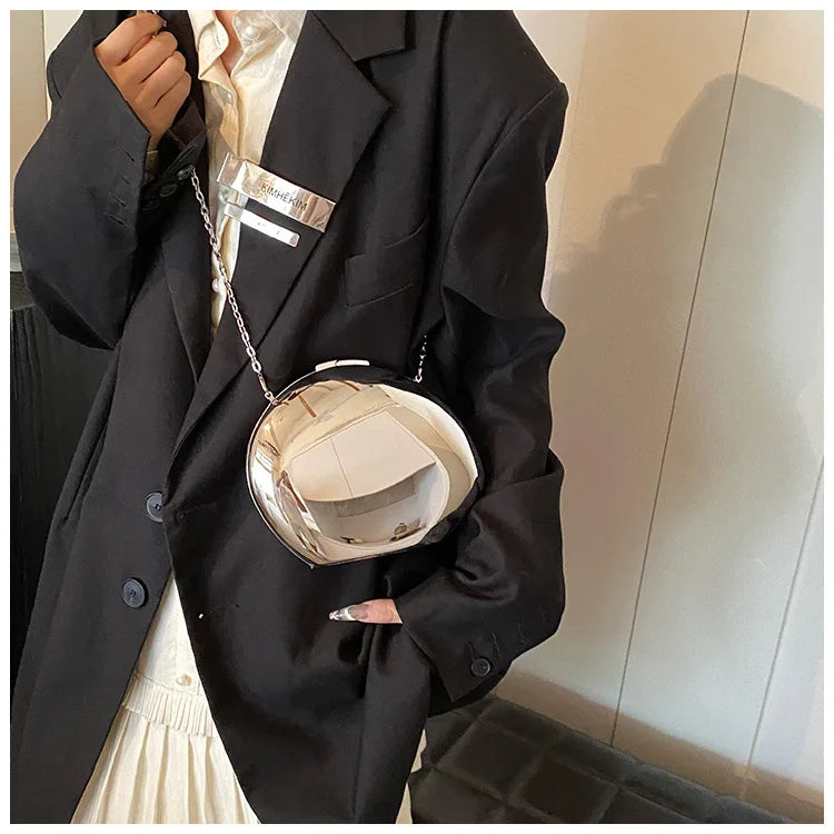 Designer Acrylic Shell Shape Clutch Bag Gold Silver Women Evening Party Bag Cute Shiny Metal Shoulder Crossbody Bags Small Purse