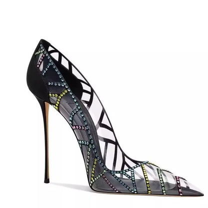 Black Design Sense Niche Transparent Multicolored Rhinestone 2026 New Pointed Toe Stiletto High-heeled Shoes for Women