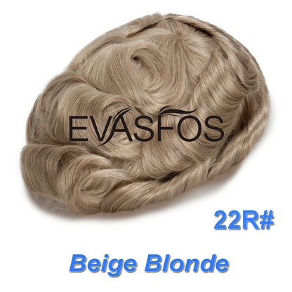 EVASFOS 0.02-0.04mm Super Thin Skin Men's Toupee Natural European Human Hair Male Wig Prosthesis Hair System For Men
