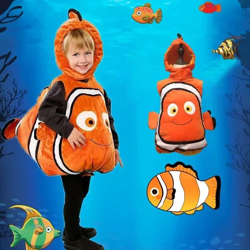 Toddler Clown Fish Cartoon Animal Underwater Mobilization Nemo Clown Fish Jumpsuit Headgear Performance Costume Children's Set