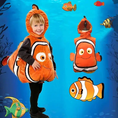 Toddler Clown Fish Cartoon Animal Underwater Mobilization Nemo Clown Fish Jumpsuit Headgear Performance Costume Children's Set