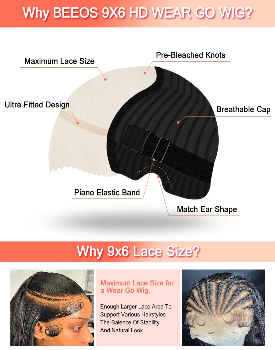 Water Wave 9x6 Ultra Fitted Glueless Wig Human Hair Ready To Wear 34in 250% Real HD Lace Human Hair Lace Frontal Wig Pre Plucked