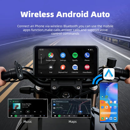 EKIY 6.25" Wireless CarPlay Moto Android Auto Portable Digital Dashboard GPS Motorcycle Navigation Display Screen TPMS Monitor
