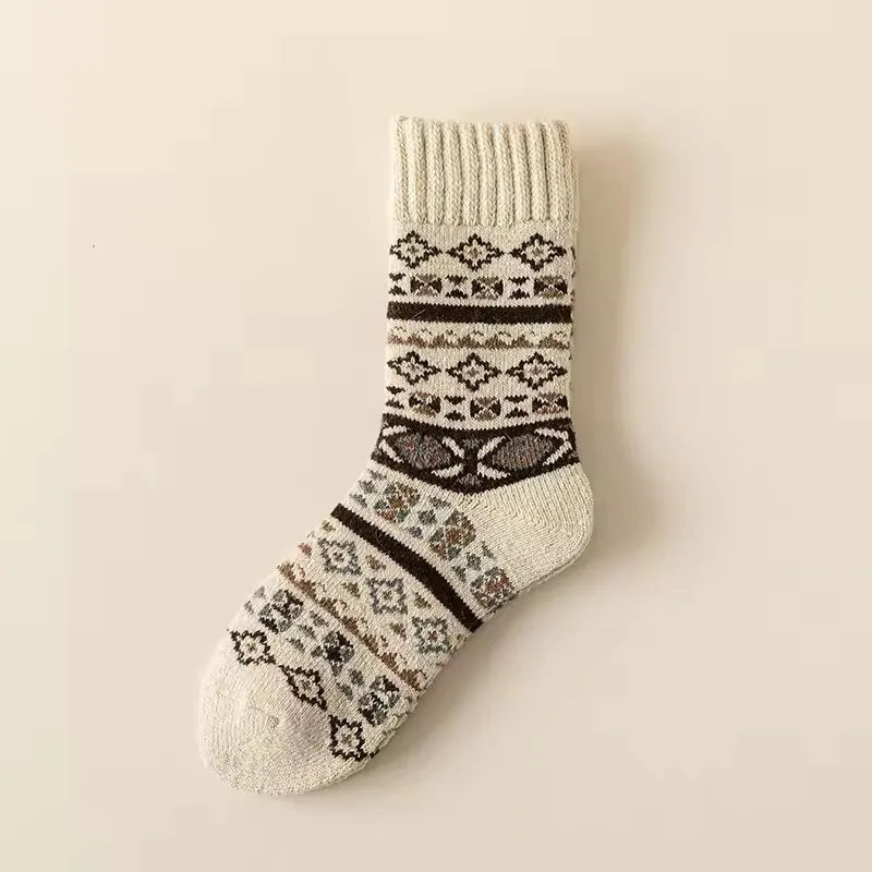 Winter Wool Socks Thickened Socks Retro Ethnic Style Couple Style Warm Mid-Calf Terry Socks