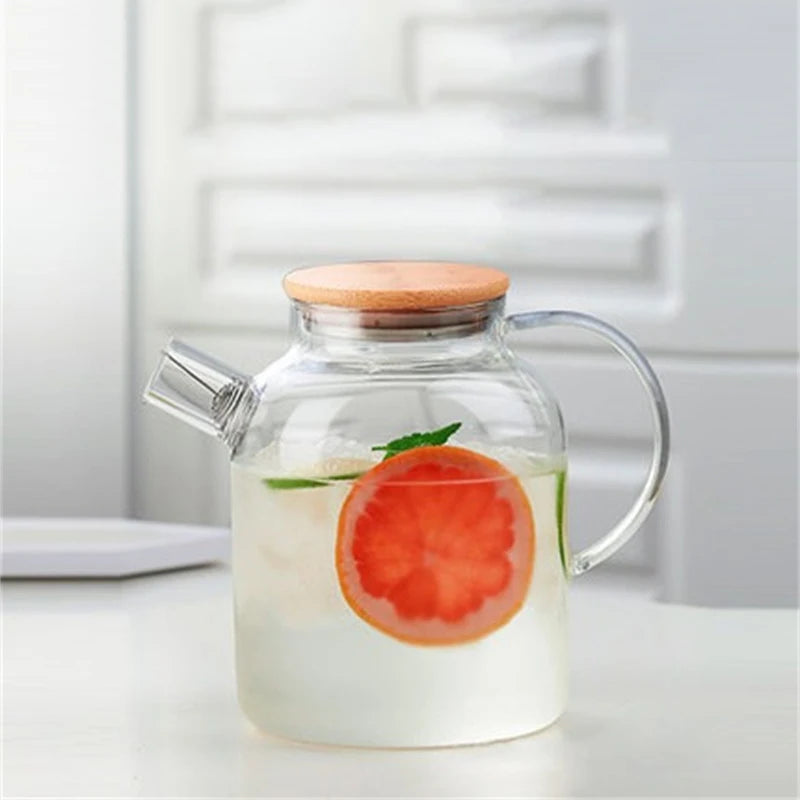 1/1.8L Transparent Glass Teapot with Bamboo Lid Heat-Resistant Glass Pitcher Thickened Glass Flower Tea pot Puer Kettle Office