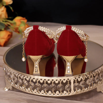Red Wedding Shoes Women's 2025 New High Heels