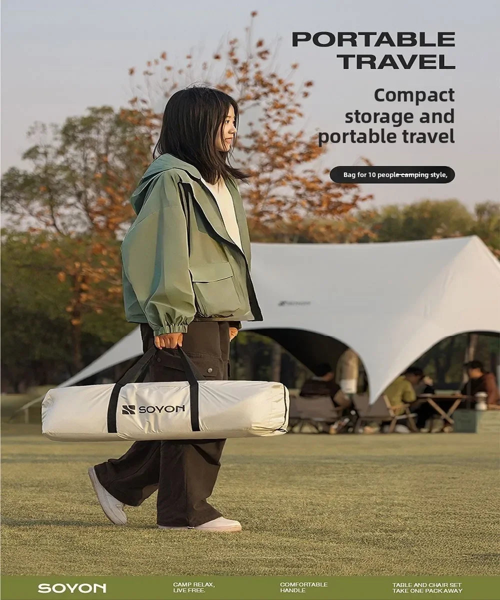 Outdoor camping blackout hexagonal canopy tent instant pop-up sunshade with table and chairs easy to set up for lazy campers