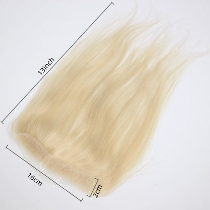 613 Blonde Human Hair Topper – PU Thin Skin Tape-In Toupee for Men & Women – V-Shape Hairline 13inch Straight Natural Hairpiece