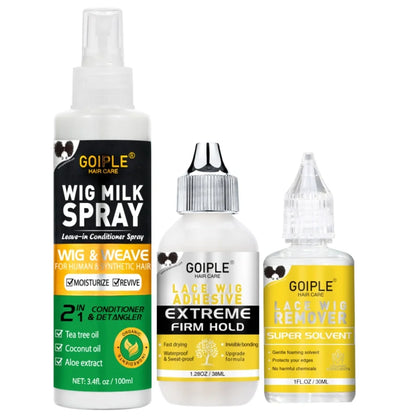 Wig Care Spray Kit Shampoo Cleaner for Synthetic Wig Care Solution Detangle Moisturize Leave-in Conditioner with Lace Front Glue