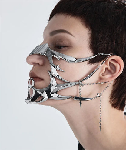 2023 Punk Mask Liquid Irregular Silver Color Hollow Titanium Steel Punk Cool Facial Accessories For Women Men Party Jewelry