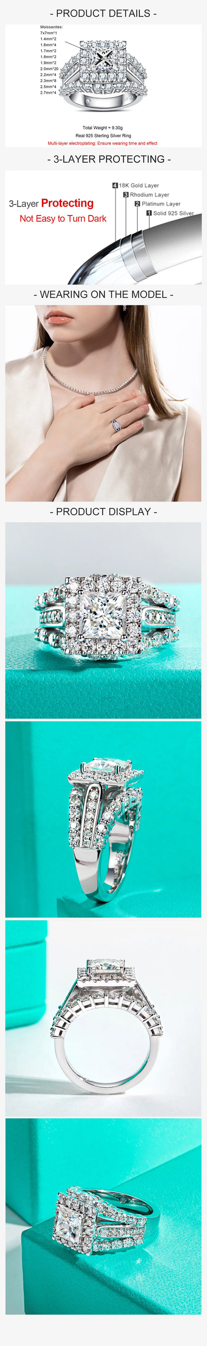 AnuJewel Princess Cut Moissanite Engagement Ring 3.884cttw D Color 925 Sterling Silver Luxurious Women's Jewelry Birthday Gifts