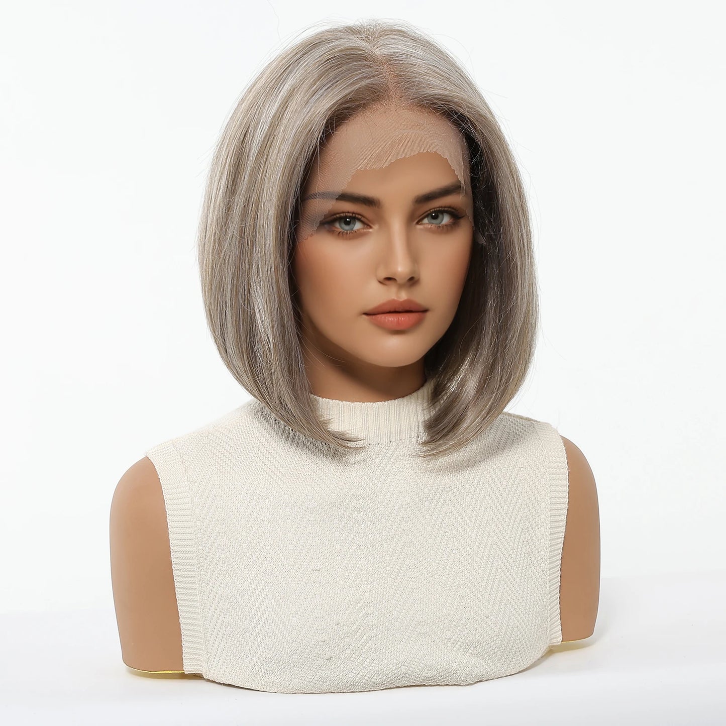 13*6 HD Lace Front Wigs Blonde Mixed Brown Synthetic Wigs For Women Daily Party Short Straight Natural Fake Hair Heat Resistant