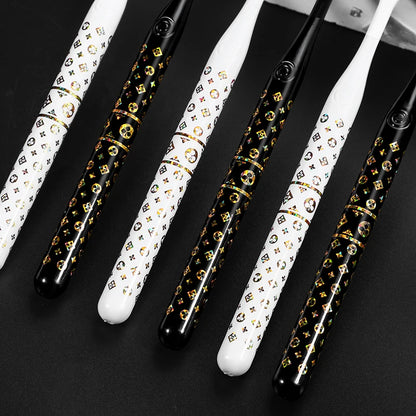 [6-Pcs Gift Boxes] New high-looking black gold printed small head household couple travel soft-bristle toothbrush