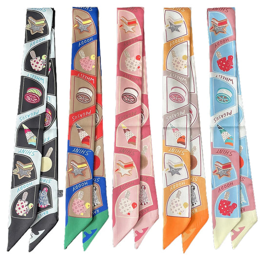 Luxury Brand Horse Bag Scarf 2024 New Design Womens Silk Scarf Fashion Head Scarf Headwear Long Skinny Scarves Bag Accessories