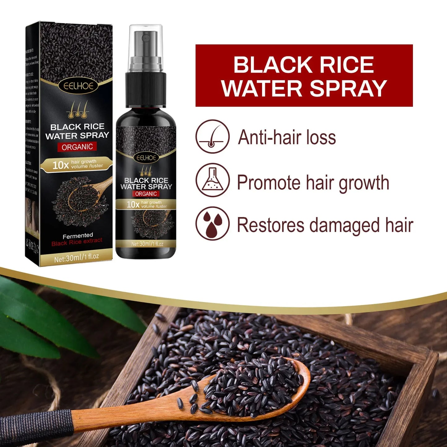 Gray White Hair Treatment Serum White To Black Repair Natural Color Black Rice Nourish Spray Anti Loss Hair High Quality Product