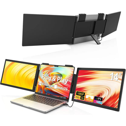 Laptop Screen Extender 14" 1080P Portable Triple Monitor with 270° Automatic Rotation for Wins Mac Dex XBOX Switch Steam Decks