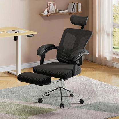 Ergonomic Mesh Office Desk Chair with Footrest,Comfrotable Big and Tall Reclining Computer Chair with Adjustable Lumbar Support