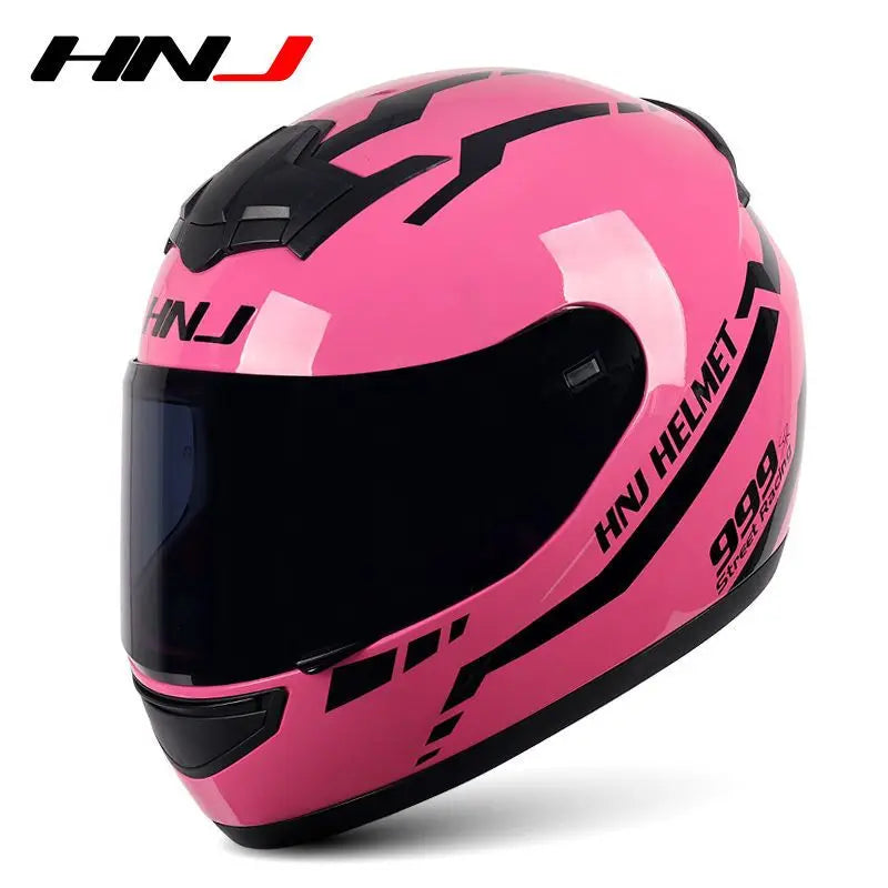 HNJ Men Motorcycle Helmet Women Full Face Helmet Riding Personality Horn Pink Helmet DOT Certification casco moto