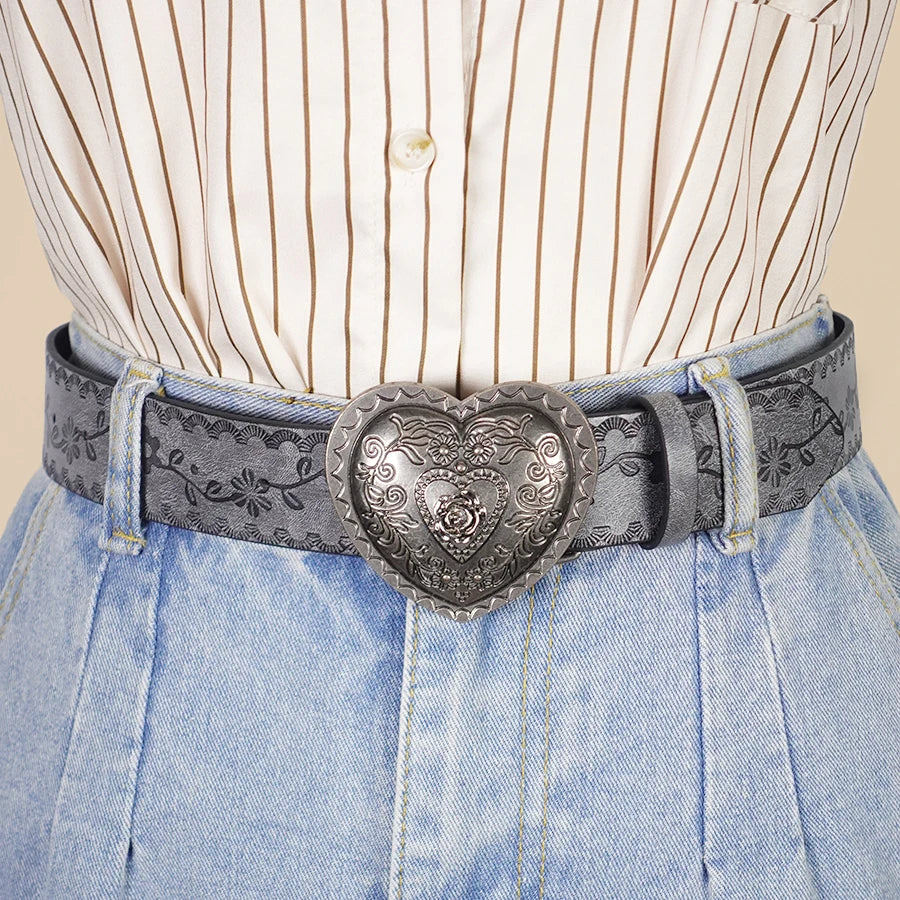 Heart Shaped Women's Casual Belt, Retro Embossed Carved Women's Belt, Dress, Jeans, Suit, Shirt Decoration