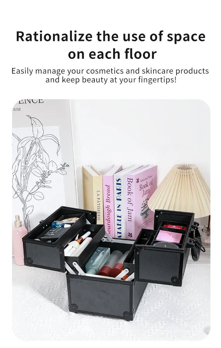 Large Capacity Three-Layer Aluminum Alloy Makeup Artist Tool Box Tattoo Cosmetics Nail Art Storage Box Beauty Pure Color Metal S