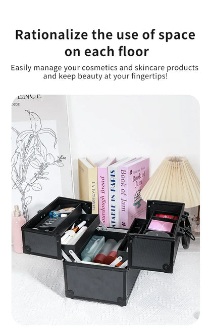 Large Capacity Three-Layer Aluminum Alloy Makeup Artist Tool Box Tattoo Cosmetics Nail Art Storage Box Beauty Pure Color Metal S
