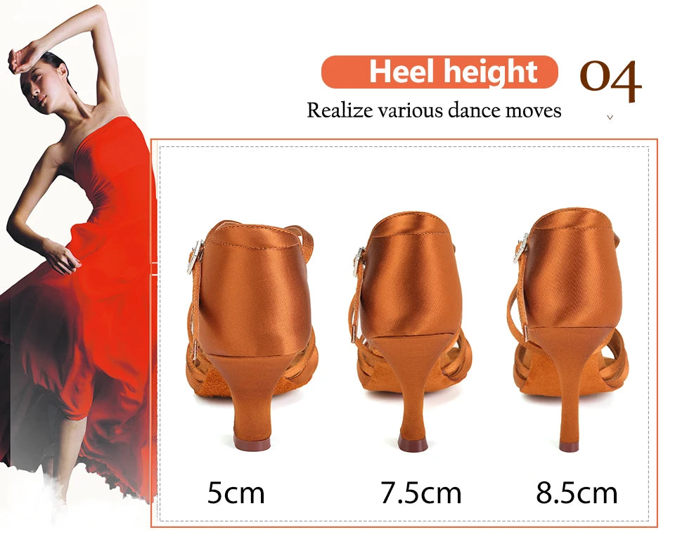 DKZSYIM New Latin Dance Shoes Women Ballroom Tango Dancing Shoes Suede Soles Silk Party Salsa Dance Shoes for Ladies Sandals