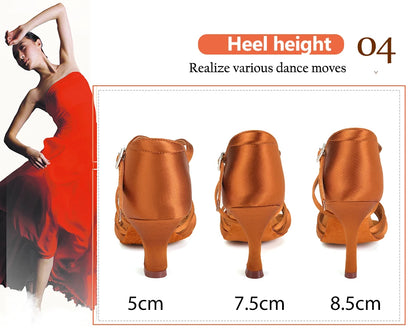 DKZSYIM New Latin Dance Shoes Women Ballroom Tango Dancing Shoes Suede Soles Silk Party Salsa Dance Shoes for Ladies Sandals